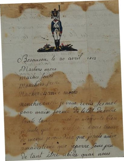 Lettre autographe signée d'un soldat du 93ème...