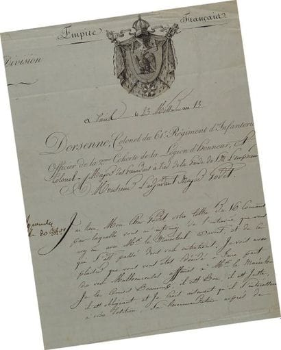 Lettre autographe signée du colonel Dorsenne,...