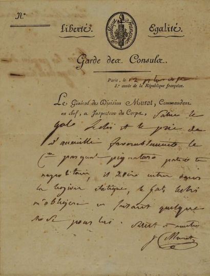 Lettre autographe signée du Général de division...