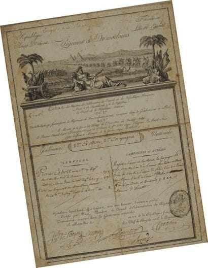 Brevet (Congé) à en-tête du Régiment de Dromadaires,...