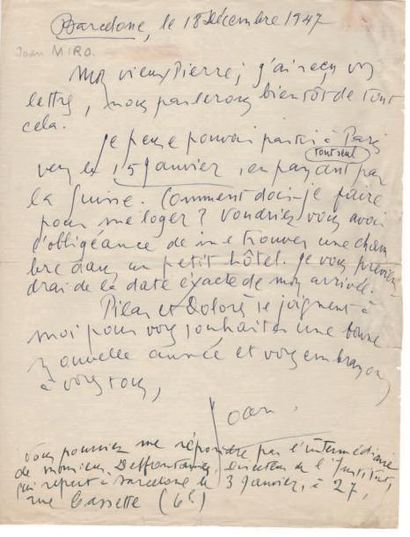 MIRÓ (Joan) (1893-1983)

Lettre autographe...