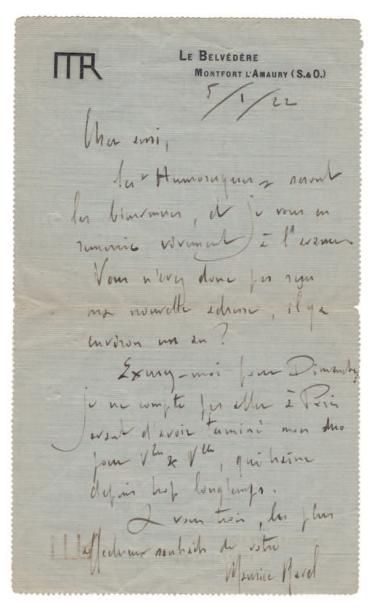 RAVEL (Maurice) (1875-1937)

Lettre autographe...