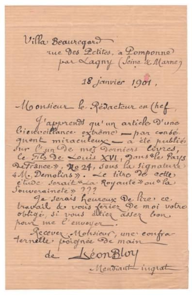 BLOY (Léon) (1846-1917)

Lettre et carte...