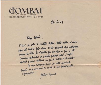 CAMUS (Albert) (1913-1960)

Lettre autographe...