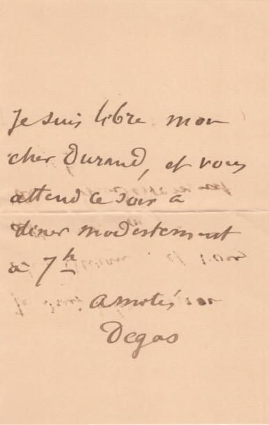 DEGAS (Edgar) (1834-1917)

Billet autographe...