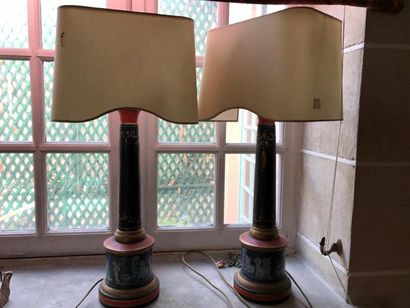 Paire de pieds de lampe en bois peint de...