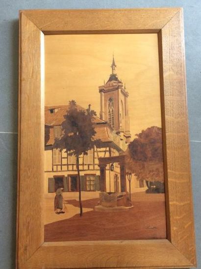 Tableau en marqueterie
Vues de village
XXe...