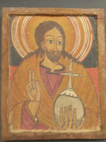 Icône, Ethiopie.
Christ bénissant.
Pigments...