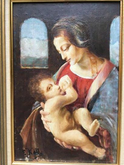 E. KOLLE
Vierge à l'enfant
Huile sur isorel
Signée...