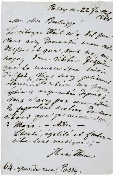 HEINE (Henri)
Lettre autographe signée à...