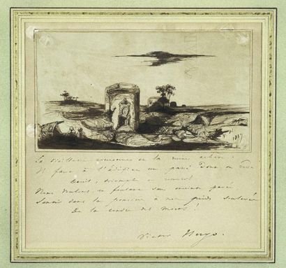 HUGO (Victor)
[Paysage]. 1837. Dessin original...