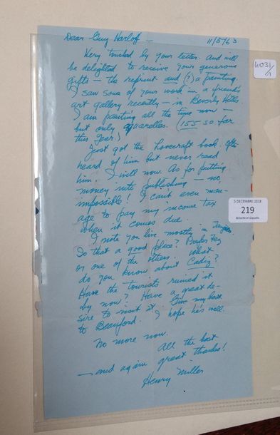 MILLER Henry
LETTRE ENVELOPPE AUTOGRAPHE...