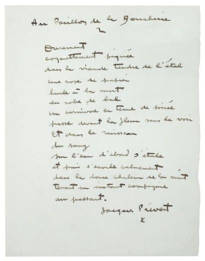 PRÉVERT Jacques
AU PAVILLON DE LA BOUCHERIE....