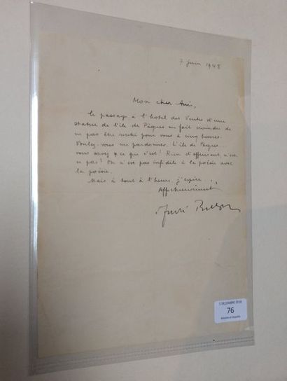 BRETON André
LETTRE AUTOGRAPHE SIGNÉE À CLAUDE...