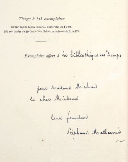 MALLARMÉ (Stéphane)
Pages. Bruxelles, Edmond...