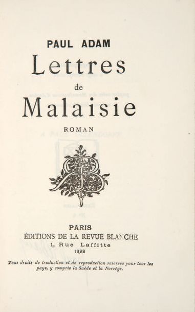 ADAM (Paul)
Lettres de Malaisie. Paris, Éditions...