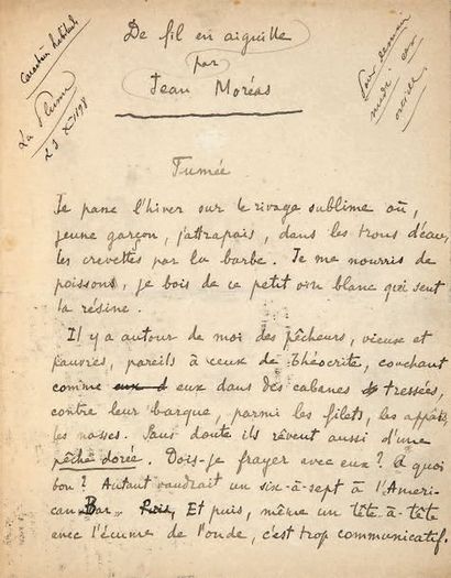 MORÉAS (Jean) (1856-1910)
Fumée. Manuscrit...