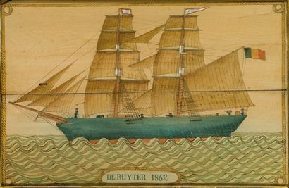 DEUX-MÂTS Aquarelle sur bois représentant...