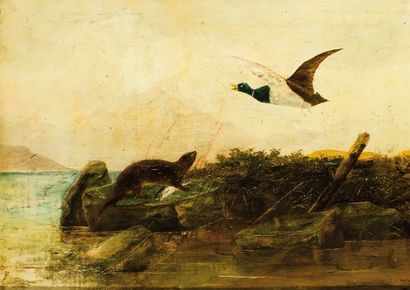 BUTCOK W.H
Loutre et canard sauvage Huile...
