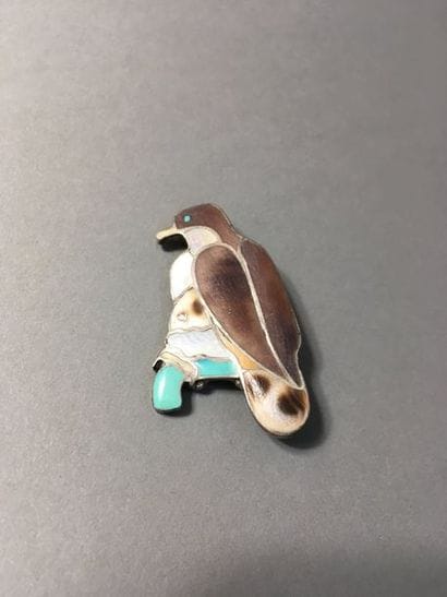 Broche ZUNI en Argent (800°°),  turquoise,...