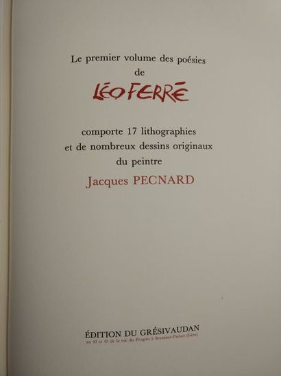 JACQUES PECNARD - LEO FERRE. Poésies. Seyssinet-Pariset,...