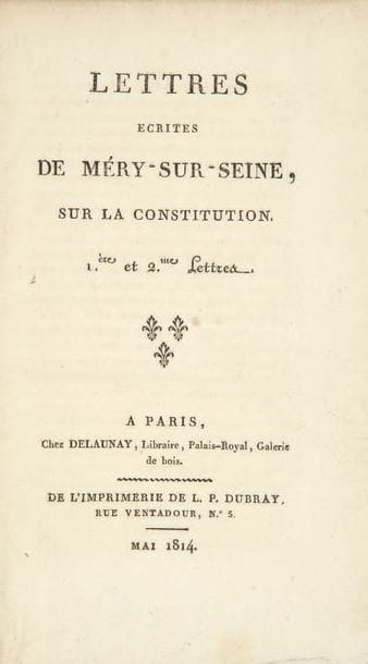 [STENDHAL].
Lettres écrites de Méry-sur-Seine,...