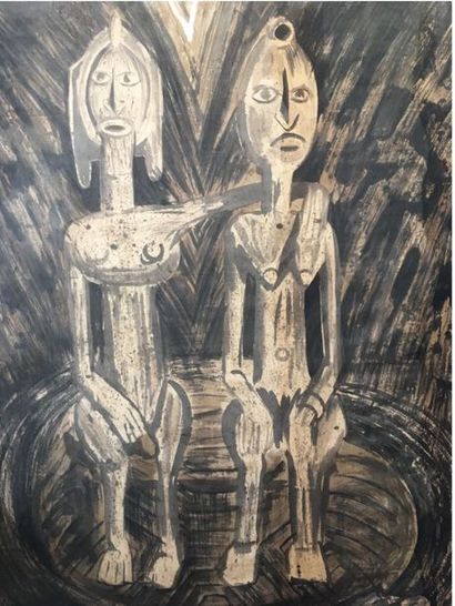 Ecole moderne africaine
Couple sénoufo
Toile
Signée...