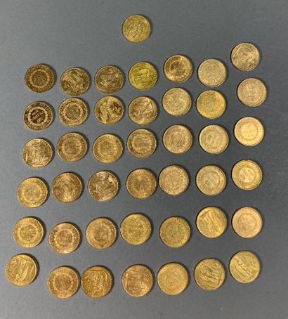 Ensemble de 43 pièces de 20 Francs or
Génie...