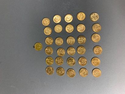 Ensemble de 31 pièces de 20 Francs or
Coq...