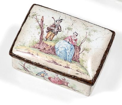 Boîte rectangulaire en émail à décor polychrome...