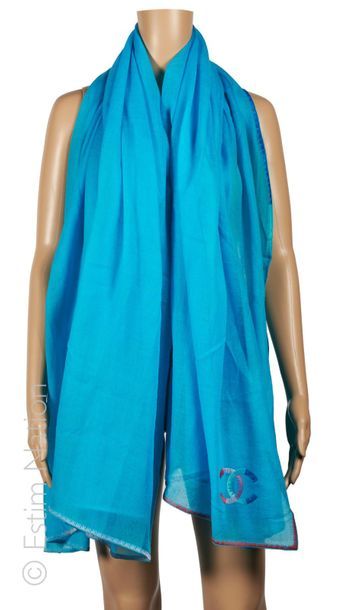 CHANEL
STOLE in turquoise woven wool with...