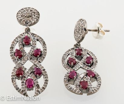 BOUCLES D'OREILLES ARGENT DIAMANTS RUBIS...