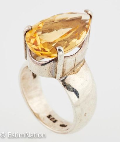 BAGUE ARGENT CITRINE 
Silver ring (925/°°)...