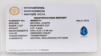 TANZANITE 2.47 CARAT
Pear cut Tanzanite weighing...