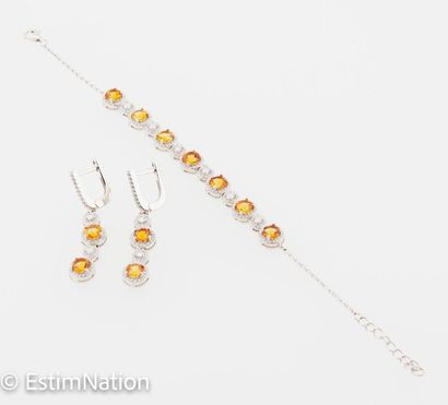 DEMI PARURE ARGENT CITRINE PIERRES BLANCHES...