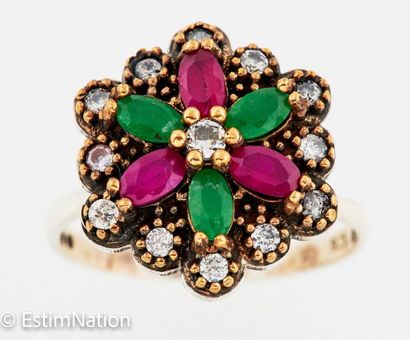 Flower ring in silver (925/°°°) and bronze...