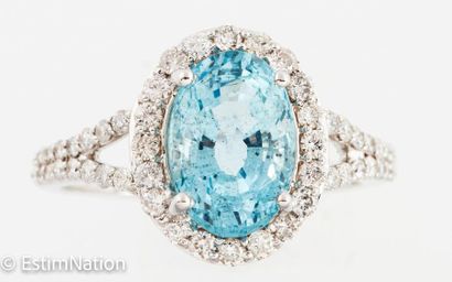 BAGUE OR AIGUE MARINE DIAMANTS 
Ring in 18K...