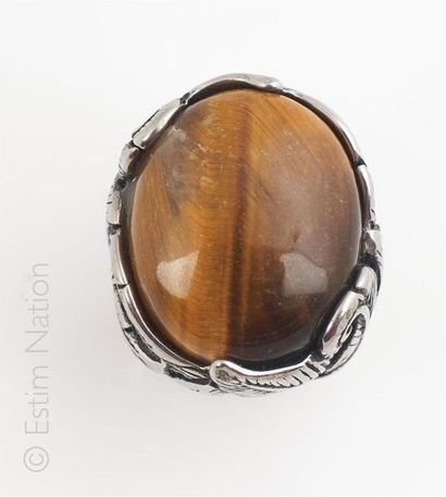 BAGUE OEIL DE TIGRE 
Steel ring set with...