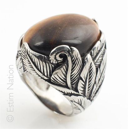 BAGUE OEIL DE TIGRE 
Steel ring set with...