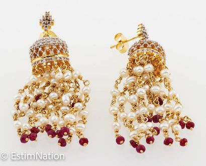BOUCLES D'OREILLES VERMEIL PERLES DIAMANTS...