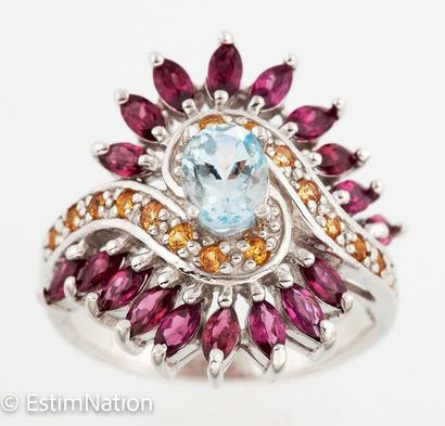BAGUE ARGENT TOPAZE SAPHIRS RHODOLITES 
Ring...
