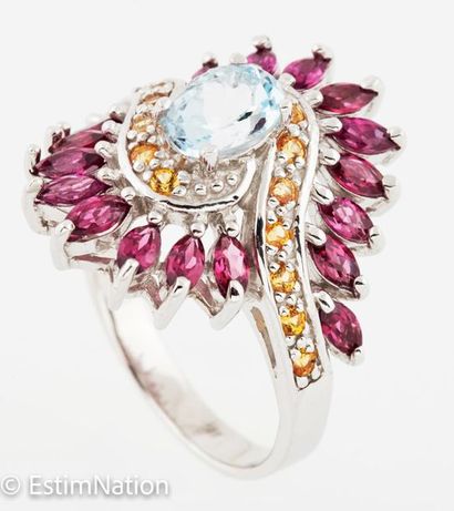 BAGUE ARGENT TOPAZE SAPHIRS RHODOLITES 
Ring...