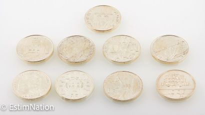 PIECES 100 FRANCS ARGENT 
Set of 9 pieces...