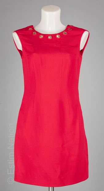 VERSACE
DRESS in red wool crepe, round neckline...