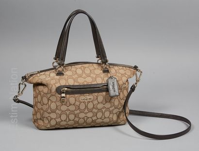 COACH
BAG in woven canvas and chocolate leather...