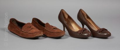 PRADA, MIU MIU
PAIR OF MOCASSINS in chocolate...