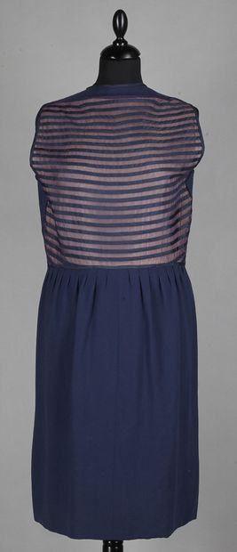 CARVEN
DRESS in navy wool crepe, bust in...