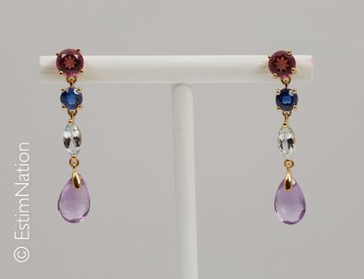 PENDANTS D'OREILLES VERMEIL, TOPAZE, CORDIÈRITE,AIGUE-...
