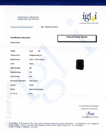 QUARTZ FUMÉE SUR PAPIER ET CERTIFICAT
Un...