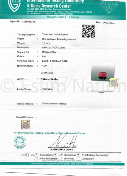 RUBIS SUR PAPIER AVEC CERTIFICAT
Un rubis...